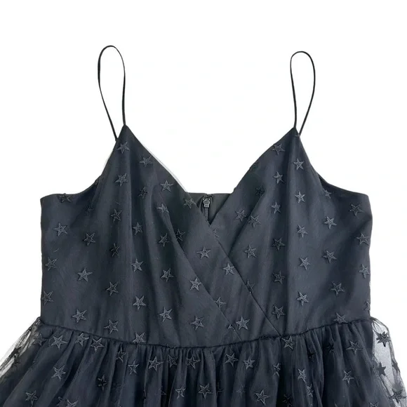 J. Crew black star-embroidered tulle cocktail dress midi spaghetti strap 16 J. Crew black star-embroidered tulle cocktail dress midi spaghetti strap 16